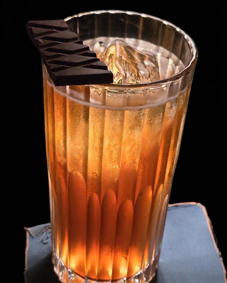 The Cocoa Echo in a tall ribbed glass with a chocolate garnish